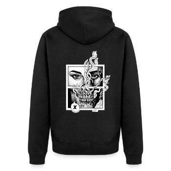 Stranger end - Unisex Premium Bio Zip Hoodie - Schwarz - Hinten - Nico (187cm)