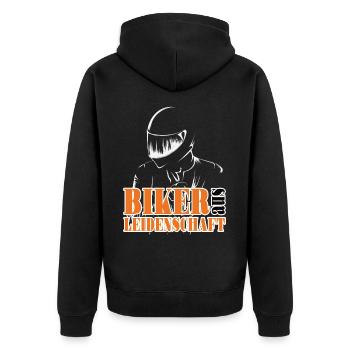Motorrad Motorradfahrer Biker aus Leidenschaft - Unisex Premium Bio Zip Hoodie - Schwarz - Hinten - Nico (187cm)