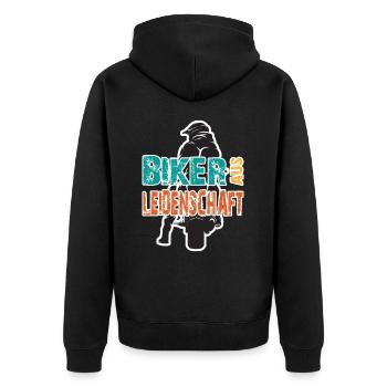 Motorrad Motorradfahrer Biker aus Leidenschaft - Unisex Premium Bio Zip Hoodie - Schwarz - Hinten - Nico (187cm)