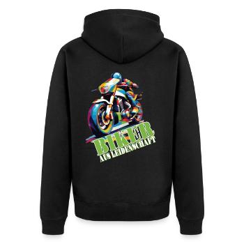 Motorrad Motorradfahrer Biker aus Leidenschaft - Unisex Premium Bio Zip Hoodie - Schwarz - Hinten - Nico (187cm)