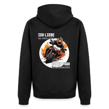 Motorrad Spruch Ich liebe meine Frau - Unisex Premium Bio Zip Hoodie - Schwarz - Hinten - Nico (187cm)