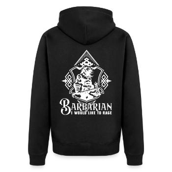 Barbaren-Klassenemblem-RPG-Spiel - Unisex Premium Bio Zip Hoodie - Schwarz - Hinten - Nico (187cm)