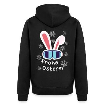 Skihase "Frohe Ostern" Osterhase Skifahren Urlaub - Unisex Premium Bio Zip Hoodie - Schwarz - Hinten - Nico (187cm)
