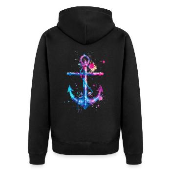 Anchor Watercolor Splash Colorful Art Sailor Sailor - Unisex Premium Organic Zip Hoodie - black - Back - Nico (187cm)