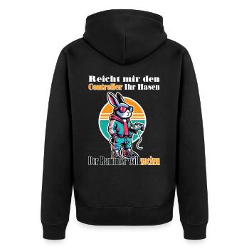 Reicht mit den Controller Hase zocken - Unisex Premium Bio Zip Hoodie - Schwarz - Hinten - Nico (187cm)