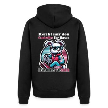 Reicht mit den Controller Hase zocken - Unisex Premium Bio Zip Hoodie - Schwarz - Hinten - Nico (187cm)