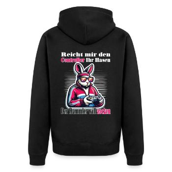 Reicht mit den Controller Hase zocken - Unisex Premium Bio Zip Hoodie - Schwarz - Hinten - Nico (187cm)