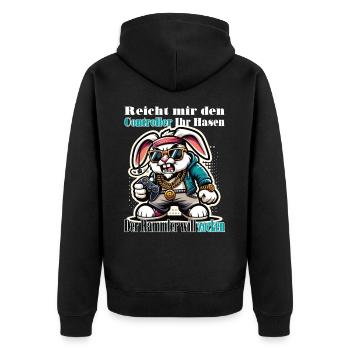 Reicht mit den Controller Hase zocken - Unisex Premium Bio Zip Hoodie - Schwarz - Hinten - Nico (187cm)