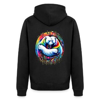 Umarmung im Farbenspiel - Embrace in Colors - Unisex Premium Bio Zip Hoodie - Schwarz - Hinten - Nico (187cm)