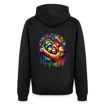 Farbenumarmung - Orang-Utan Harmonie - Unisex Premium Bio Zip Hoodie - Schwarz - Hinten - Nico (187cm)