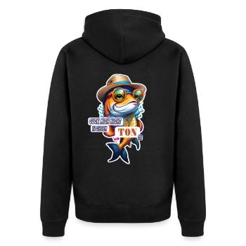 Lustiger Koi Karpfen Fisch mit Spruch - Unisex Premium Bio Zip Hoodie - Schwarz - Hinten - Nico (187cm)