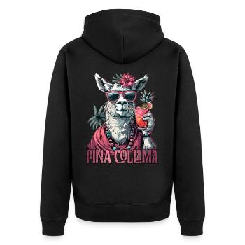 Lustiges Lama Alpaka Trinken Pina Colada - Unisex Premium Bio Zip Hoodie - Schwarz - Hinten - Nico (187cm)