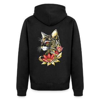 Katze Kater Kitten Blumen Blüten Katzen Cat - Unisex Premium Bio Zip Hoodie - Schwarz - Hinten - Nico (187cm)
