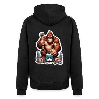 Retro Gamer Gorilla mit Controller Konsolenspiele - Unisex Premium Bio Zip Hoodie - Schwarz - Hinten - Nico (187cm)