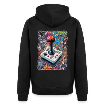 Retro Gamer Joystick / Controller Konsolenspiele - Unisex Premium Bio Zip Hoodie - Schwarz - Hinten - Nico (187cm)