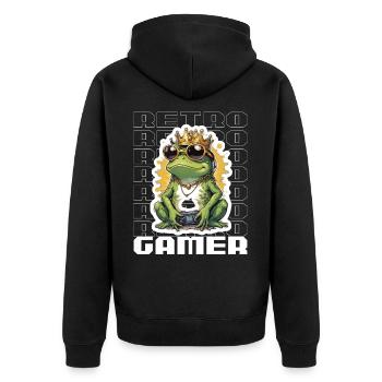 Retro Gamer Frosch mit Controller Konsolenspiele - Unisex Premium Bio Zip Hoodie - Schwarz - Hinten - Nico (187cm)