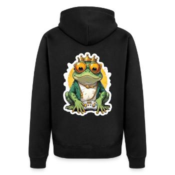 Retro Gamer Frosch mit Controller Konsolenspiele - Unisex Premium Bio Zip Hoodie - Schwarz - Hinten - Nico (187cm)