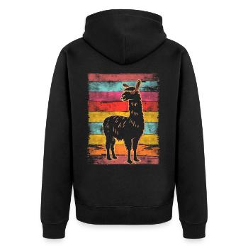 Lama Alpaka Vintage - Unisex Premium Bio Zip Hoodie - Schwarz - Hinten - Nico (187cm)