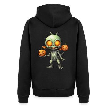 Halloween - Außerirdischer Grusel mit Kürbis - Unisex Premium Bio Zip Hoodie - Schwarz - Hinten - Nico (187cm)