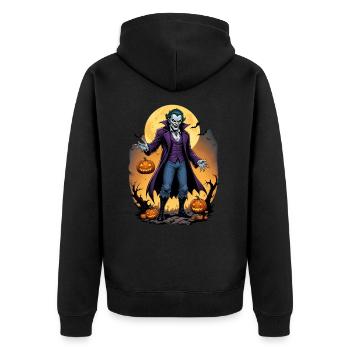 Halloween - Außerirdischer Grusel mit Kürbis - Unisex Premium Bio Zip Hoodie - Schwarz - Hinten - Nico (187cm)