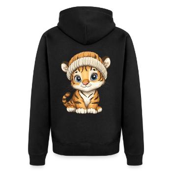 Tiger Süß Niedlich Baby Kinder Tier Cartoon - Unisex Premium Bio Zip Hoodie - Schwarz - Hinten - Nico (187cm)