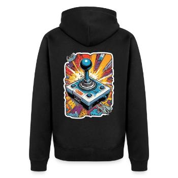Retro Gamer Adventure Joystick - Unisex Premium Organic Zip Hoodie - black - Back - Nico (187cm)