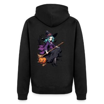 Cute witch with broom and bats - Unisex Premium Organic Zip Hoodie - black - Back - Nico (187cm)