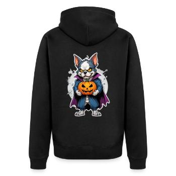 Halloween Dog with Pumpkin Vampire Costume - Unisex Premium Organic Zip Hoodie - black - Back - Nico (187cm)