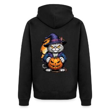 Halloween Cat with Pumpkin - Unisex Premium Organic Zip Hoodie - black - Back - Nico (187cm)