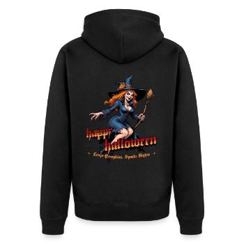 Halloween Hexe Mit Kürbis Illustration - Unisex Premium Bio Zip Hoodie - Schwarz - Hinten - Nico (187cm)