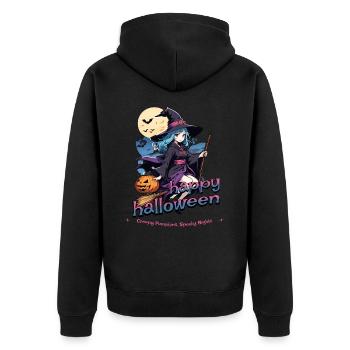 Cute witch with broom and bats - Unisex Premium Organic Zip Hoodie - black - Back - Nico (187cm)