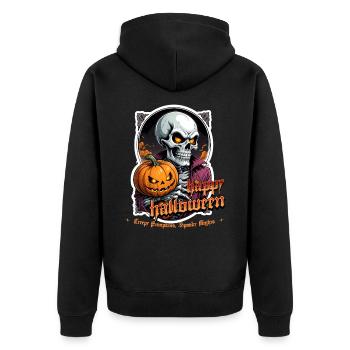 Halloween Skull Pumpkin Skull Creepy - Unisex Premium Organic Zip Hoodie - black - Back - Nico (187cm)
