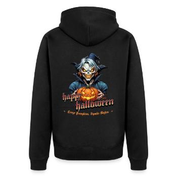 Halloween Kürbis Gruselclown mit Hexenhut - Unisex Premium Bio Zip Hoodie - Schwarz - Hinten - Nico (187cm)