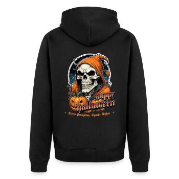 Crâne d’Halloween avec citrouilles et capuchon - Veste à capuche bio Premium Unisexe - noir - Dos - Nico (187cm)