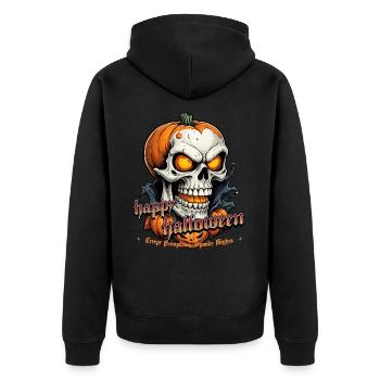 Halloween Skull Pumpkin Skull Creepy - Unisex Premium Organic Zip Hoodie - black - Back - Nico (187cm)
