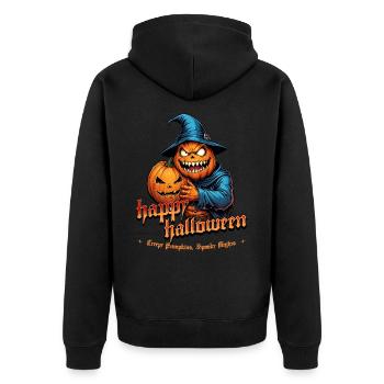 Halloween Pumpkin Witch Hat Midnight - Unisex Premium Organic Zip Hoodie - black - Back - Nico (187cm)