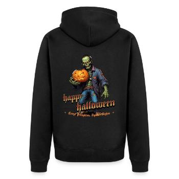 Zombie Happy Halloween Creepy Kürbisse - Unisex Premium Bio Zip Hoodie - Schwarz - Hinten - Nico (187cm)