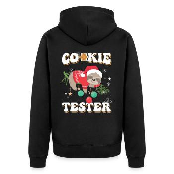Lustiger Cookie Tester Faultier Im Weihnachtslook - Unisex Premium Bio Zip Hoodie - Schwarz - Hinten - Nico (187cm)