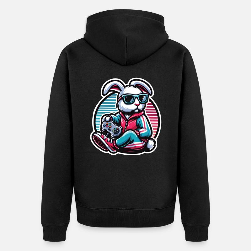 Lässiger Gamer-Hase Mit Controller - Unisex Premium Bio Zip Hoodie - Schwarz