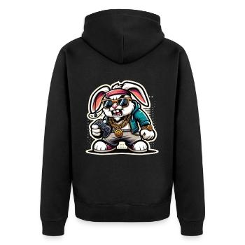 Cooler Gamer Hase Mit Controller Und Sonnenbrille - Unisex Premium Bio Zip Hoodie - Schwarz - Hinten - Nico (187cm)