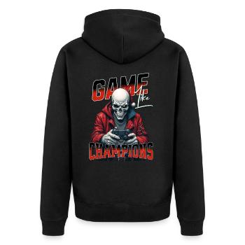 Game Like Champions Mit Totenkopf und Controller - Unisex Premium Bio Zip Hoodie - Schwarz - Hinten - Nico (187cm)