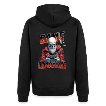 Game Like Champions Mit Totenkopf und Controller - Unisex Premium Bio Zip Hoodie - Schwarz - Hinten - Nico (187cm)