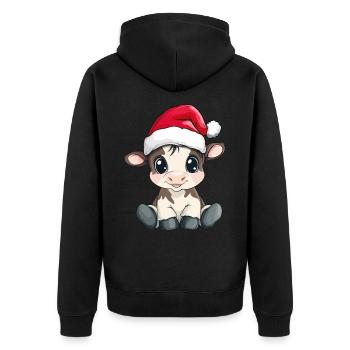 Kuh Weihnachten Süß Niedlich Xmas Weihnachtlich - Unisex Premium Bio Zip Hoodie - Schwarz - Hinten - Nico (187cm)