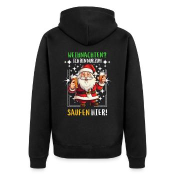 Weihnachtsmann Bier Saufen Alkohol Weihnachten - Unisex Premium Bio Zip Hoodie - Schwarz - Hinten - Nico (187cm)