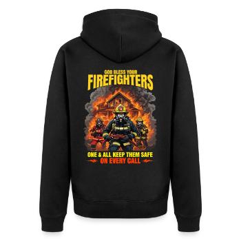 Gott segne die Feuerwehrleute Heroisches Design - Unisex Premium Bio Zip Hoodie - Schwarz - Hinten - Nico (187cm)