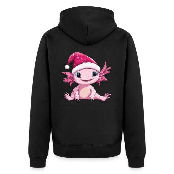 Axolotl Weihnachten Süß Niedlich Weihnachtlich - Unisex Premium Bio Zip Hoodie - Schwarz - Hinten - Nico (187cm)