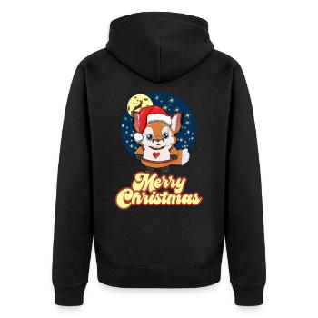 Weihnachtsfuchs im Sternenhimmel - Merry Christmas - Unisex Premium Bio Zip Hoodie - Schwarz - Hinten - Nico (187cm)
