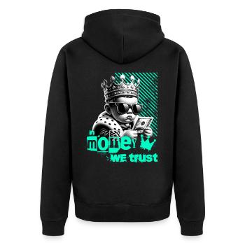 En argent nous faisons confiance avec un motif de dicton cool - Veste à capuche bio Premium Unisexe - noir - Dos - Nico (187cm)