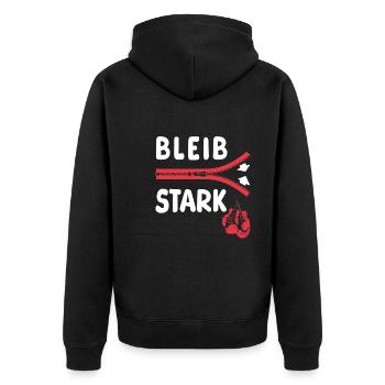 Bleib stark - Motivation - Mut - Kraft - Unisex Premium Bio Zip Hoodie - Schwarz - Hinten - Nico (187cm)