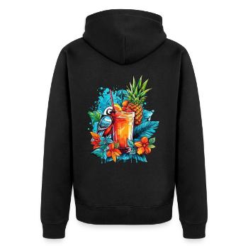 Sommer Cocktail Ananas Papagei Blumen Urlaub Kunst - Unisex Premium Bio Zip Hoodie - Schwarz - Hinten - Nico (187cm)